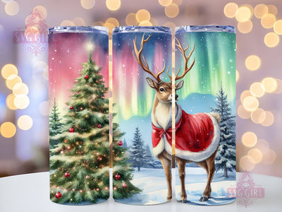 Christmas 20oz Skinny Tumbler Design, Northern Lights Tumbler Santa Reindeer Christmas Trees Sublimation PNG Download Sublimation SvggirlplusArt 