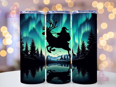 Christmas 20oz Skinny Tumbler Design, Northern Lights Tumbler Santa Reindeer Christmas Trees Sublimation PNG Download Sublimation SvggirlplusArt 