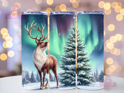 Christmas 20oz Skinny Tumbler Design, Northern Lights Tumbler Santa Reindeer Christmas Trees Sublimation Sublimation SvggirlplusArt 