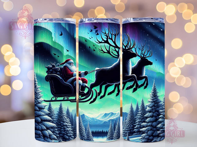 Christmas 20oz Skinny Tumbler Design, Northern Lights Tumbler Santa Reindeer Christmas Trees Sublimation Sublimation SvggirlplusArt 