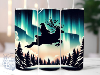 Christmas 20oz Skinny Tumbler Design, Northern Lights Tumbler Santa Reindeer Christmas Trees Sublimation Sublimation ToriDesigns 