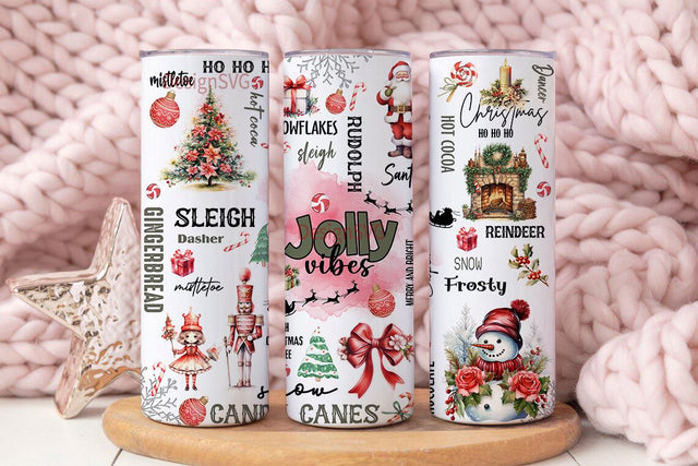 Christmas 20oz Tumbler, Skinny Tumbler Sublimation Design Digital Download PNG Instant, Retro Holiday Jolly Vibes Tumbler Sublimation DesignSVG 