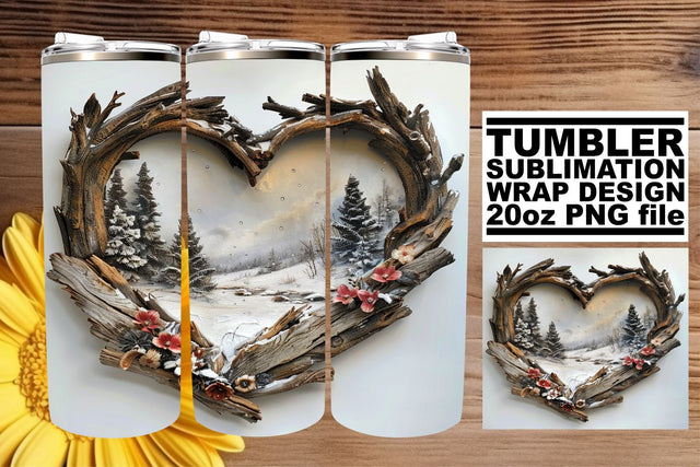 Christmas 20oz Tumbler Wrap Winter 3D Heart Frame Sublimation afrosvg 