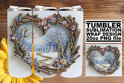 Christmas 3D Heart Frame Tumbler Wrap Winter Art Sublimation afrosvg 