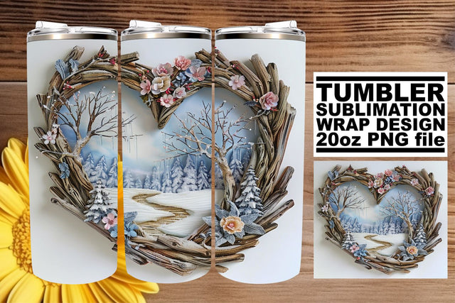 Christmas 3D Heart Frame Tumbler Wrap Winter Art Sublimation afrosvg 