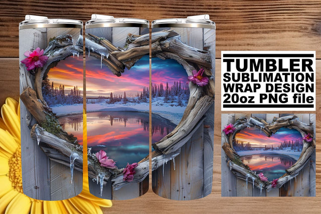 Christmas 3D Heart Frame Tumbler Wrap Winter Artwork Sublimation afrosvg 