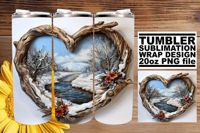 Christmas 3D Heart Frame Tumbler Wrap Winter Artwork Sublimation afrosvg 