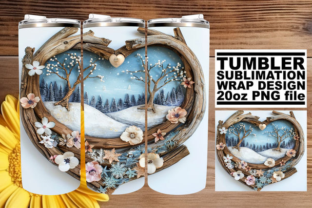 Christmas 3D Heart Frame Tumbler Wrap Winter Sublimation Sublimation afrosvg 