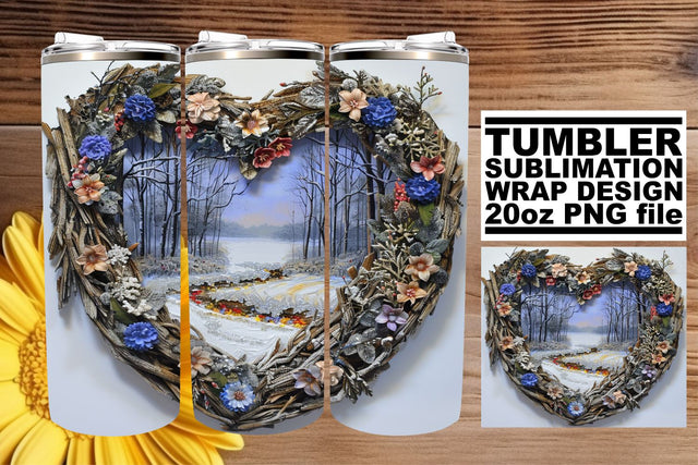 Christmas 3D Heart Frame Tumbler Wrap Winter Sublimation Sublimation afrosvg 