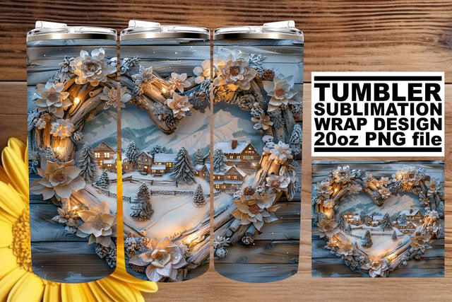 Christmas 3D Heart Frame Tumbler Wrap Winter View 20oz Sublimation afrosvg 