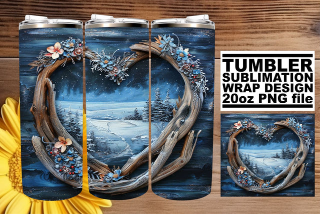 Christmas 3D Heart Frame Winter Tumbler Wrap 20oz Sublimation afrosvg 