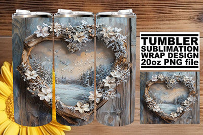 Christmas 3D Heart Frame Winter Tumbler Wrap Design Sublimation afrosvg 