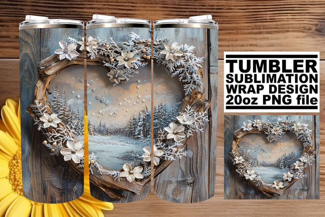 Christmas 3D Heart Frame Winter Tumbler Wrap Design Sublimation afrosvg 