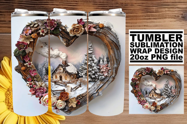 Christmas 3D Heart Frame Winter Tumbler Wrap Sublimation Sublimation afrosvg 