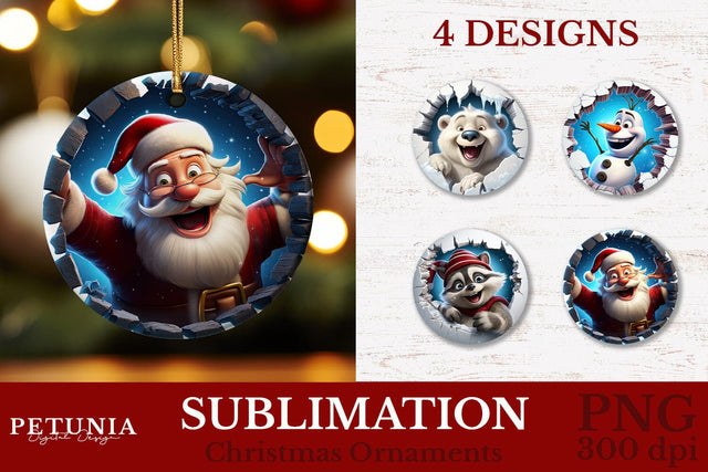 Christmas 3D Ornament | Christmas Ornament PNG Sublimation Petunia Digital Design 