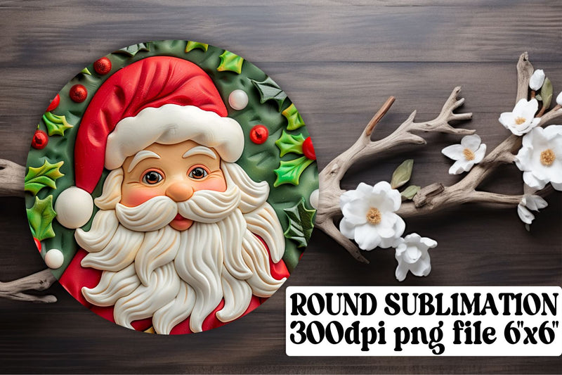 Christmas 3D Santa Claus Keychain Round Design PNG Sublimation afrosvg 