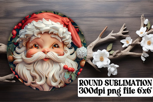 Christmas 3D Santa Keychain Round Design PNG Sublimation Sublimation afrosvg 
