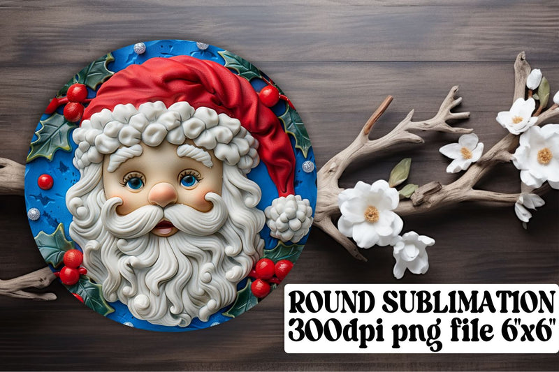 Christmas 3D Santa Round Keychain Design PNG Festive Sublimation afrosvg 