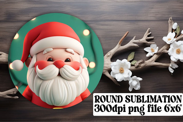 Christmas 3D Santa Round Keychain Design PNG Holiday Sublimation afrosvg 