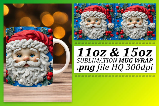 Christmas 3D Santa Wrap 11oz 15oz Festive Mug Design Sublimation afrosvg 
