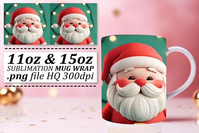 Christmas 3D Santa Wrap 11oz 15oz Holiday Mug Design Sublimation afrosvg 