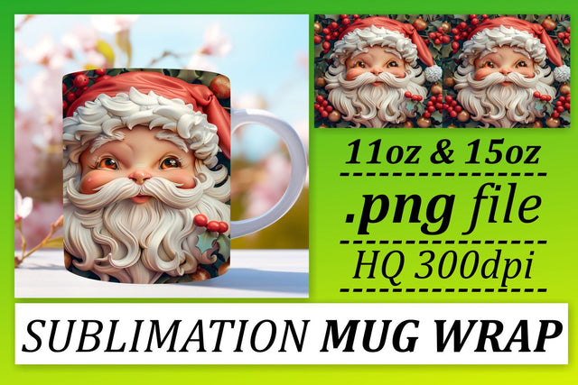 Christmas 3D Santa Wrap 11oz 15oz Mug Sublimation Sublimation afrosvg 