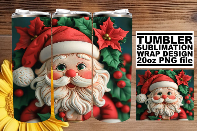 Christmas 3D Santa Wrap | 20oz Holiday Tumbler Design Sublimation afrosvg 