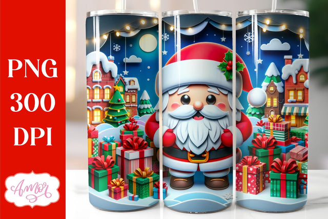 Christmas 3D tumbler wrap for sublimation, Santa tumbler PNG Sublimation Amorclipart 
