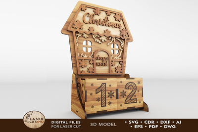 Christmas Advent Calendar Cut File, Laser Cut Template SVG LaserCutano 