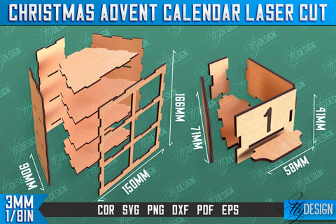 Christmas Advent Calendar | Gift Box | DIY | Holiday | Advent Box | CNC File SVG Fly Design 