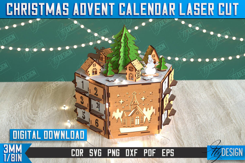 Christmas Advent Calendar | Gift Box | DIY | Holiday | Advent Box | CNC File SVG Fly Design 