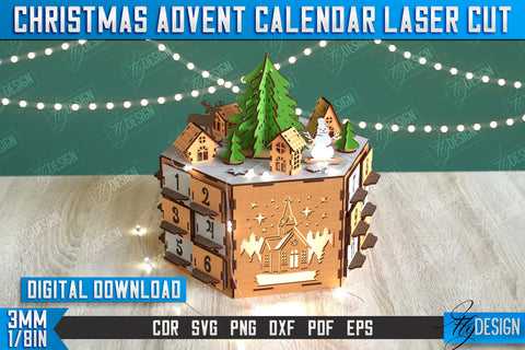 Christmas Advent Calendar | Gift Box | DIY | Holiday | Advent Box | CNC File SVG Fly Design 