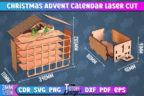Christmas Advent Calendar | Gift Box | DIY | Holiday | Advent Box | CNC File SVG The T Store Design 