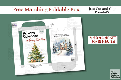 Christmas Advent Calendar Holiday Activity Cards 3D Paper Fine Purple Elephant Creations 
