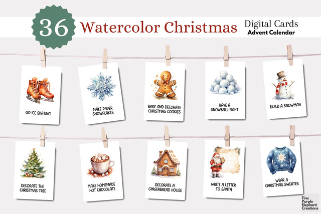 Christmas Advent Calendar Holiday Activity Cards 3D Paper Fine Purple Elephant Creations 