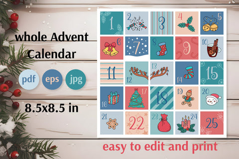 Christmas Advent Calendar | JPG Cute Xmas Cards Sublimation AnnaViolet_store 