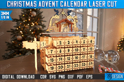 Christmas Advent Calendar Laser Cut Bundle | Gift Box | DIY | Holiday | Advent Box | CNC Files SVG Fly Design 