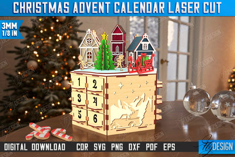 Christmas Advent Calendar Laser Cut Bundle | Gift Box | DIY | Holiday | Advent Box | CNC Files SVG Fly Design 