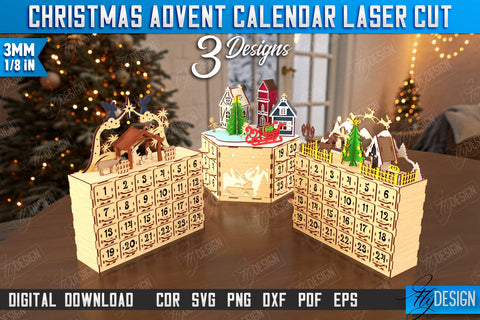 Christmas Advent Calendar Laser Cut Bundle | Gift Box | DIY | Holiday | Advent Box | CNC Files SVG Fly Design 