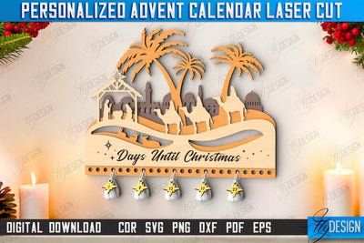 Christmas Advent Calendar Laser Cut | Days Until Christmas | Holiday | Wall Advent Calendar | CNC File SVG Fly Design 
