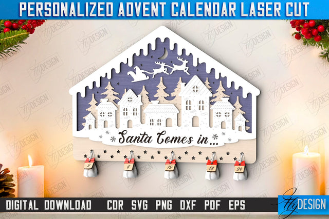 Christmas Advent Calendar Laser Cut | Days Until Christmas | Holiday | Wall Advent Calendar | CNC File SVG Fly Design 