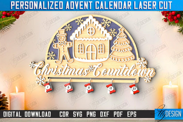 Christmas Advent Calendar Laser Cut | Days Until Christmas | Holiday | Wall Advent Calendar | CNC File SVG Fly Design 