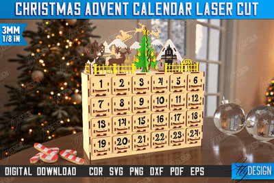 Christmas Advent Calendar Laser Cut | Gift Box | DIY | Holiday | Advent Box | CNC File SVG Fly Design 