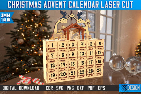 Christmas Advent Calendar Laser Cut | Gift Box | DIY | Holiday | Advent Box | CNC File SVG Fly Design 