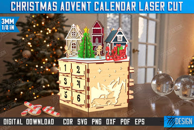 Christmas Advent Calendar Laser Cut | Gift Box | DIY | Holiday | Advent Box | CNC File SVG Fly Design 