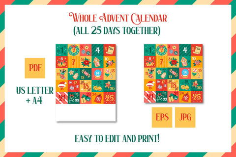 Christmas Advent Calendar Printable PDF | Cute Xmas Countdown for Kids 25 Cards | December 1 to 25 Vector Design | Digital Download JPG EPS Sublimation AnnaViolet_store 