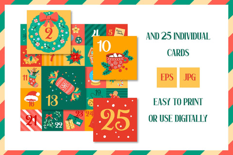Christmas Advent Calendar Printable PDF | Cute Xmas Countdown for Kids 25 Cards | December 1 to 25 Vector Design | Digital Download JPG EPS Sublimation AnnaViolet_store 