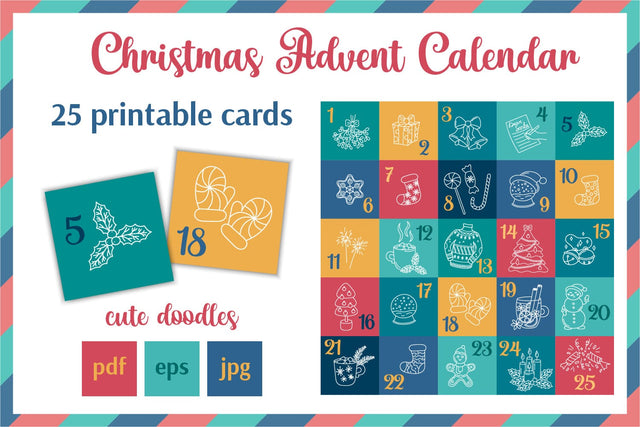 Christmas Advent Calendar Printable Xmas Cards | Cute December 25 Countdown Calendar for Kids | Digital Download PDF, JPG and vector EPS Sublimation AnnaViolet_store 
