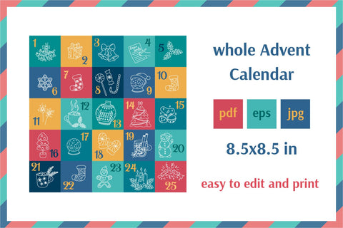 Christmas Advent Calendar Printable Xmas Cards | Cute December 25 Countdown Calendar for Kids | Digital Download PDF, JPG and vector EPS Sublimation AnnaViolet_store 