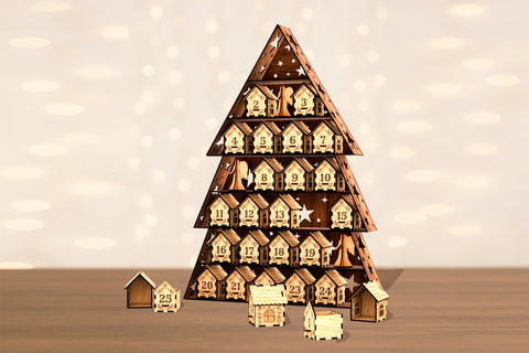 Christmas Advent Calendar Tree – Laser Cut Wooden House Countdown for xTool & Laser Machines SVG LaserCutano 